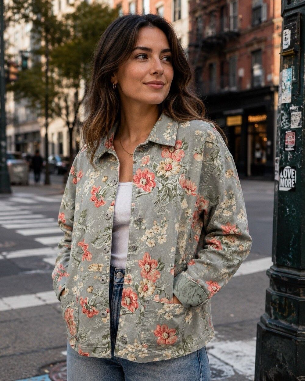Floral Jacket Large Petite Cottagecore Granny Chic Oversized Patch Pocket Boho